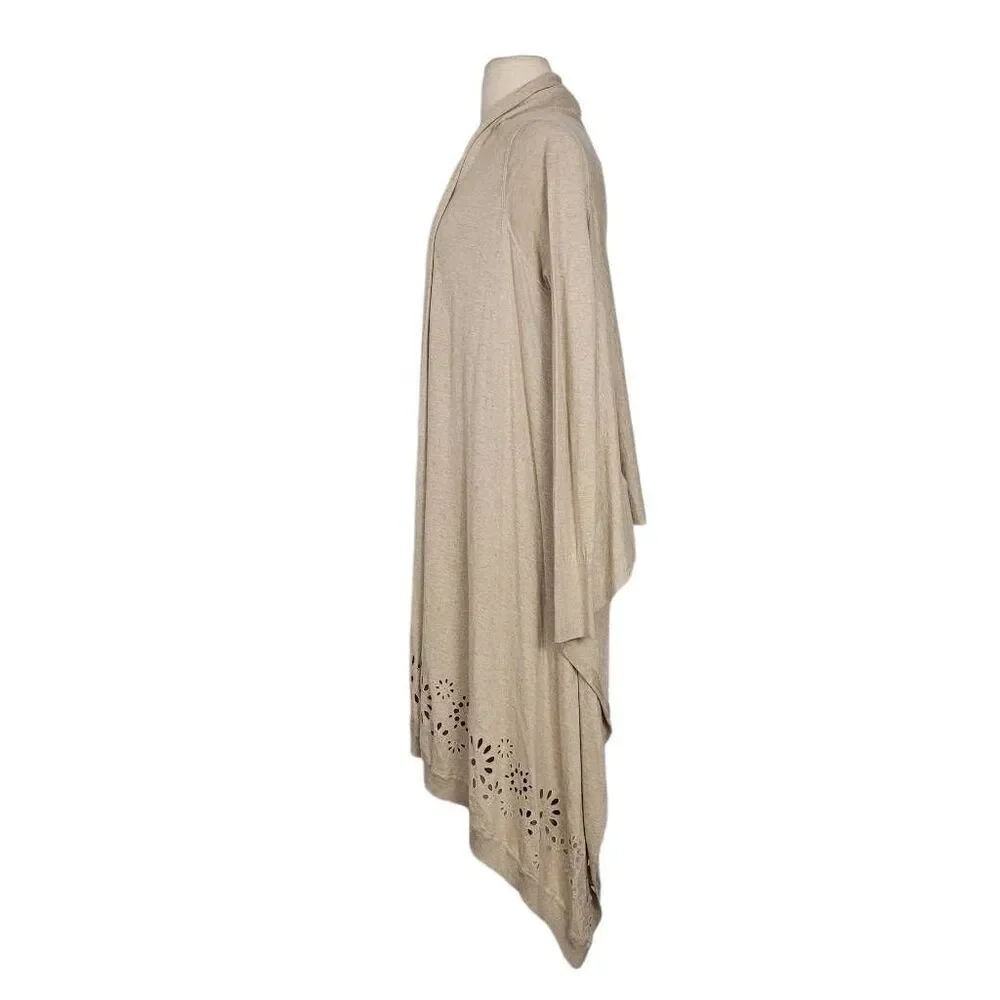 Escada Tan Cream Wrap Cardigan Sweater Sz XS Asymmetrical Front Eyelet Silk Blen